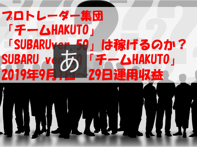 SUBARU ver.50「チームHAKUTO」2019年9月1日～29日運用収益